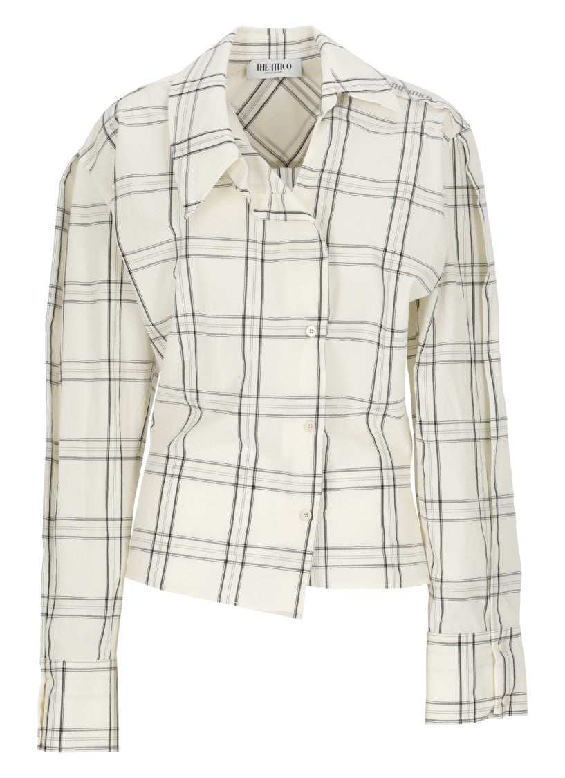 The Attico Ivory Reese Asymmetric Check Cotton Shirt