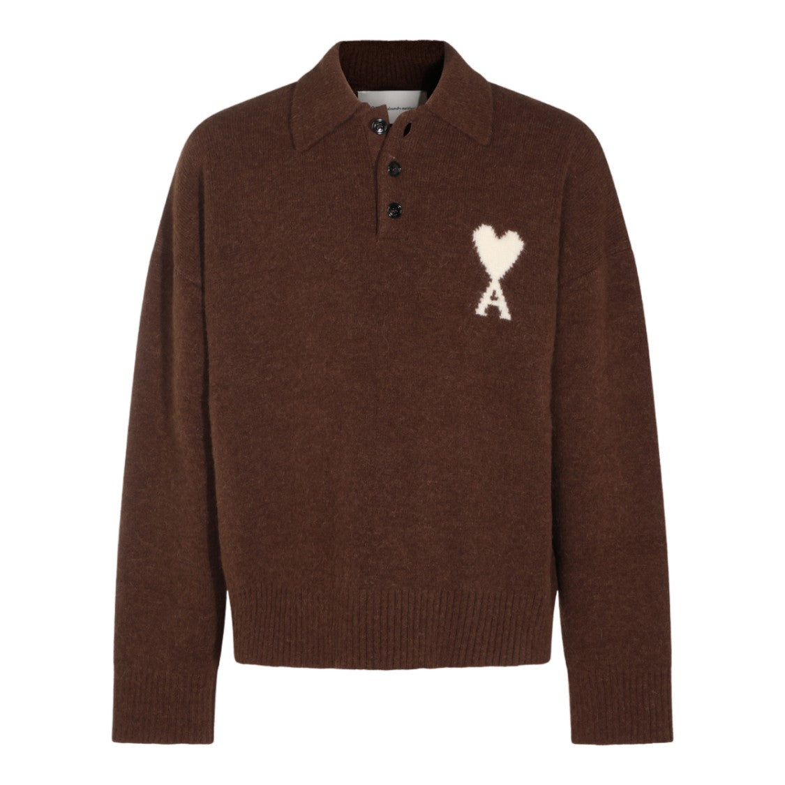 Ami Paris Brown Heart Logo Polo Shirt