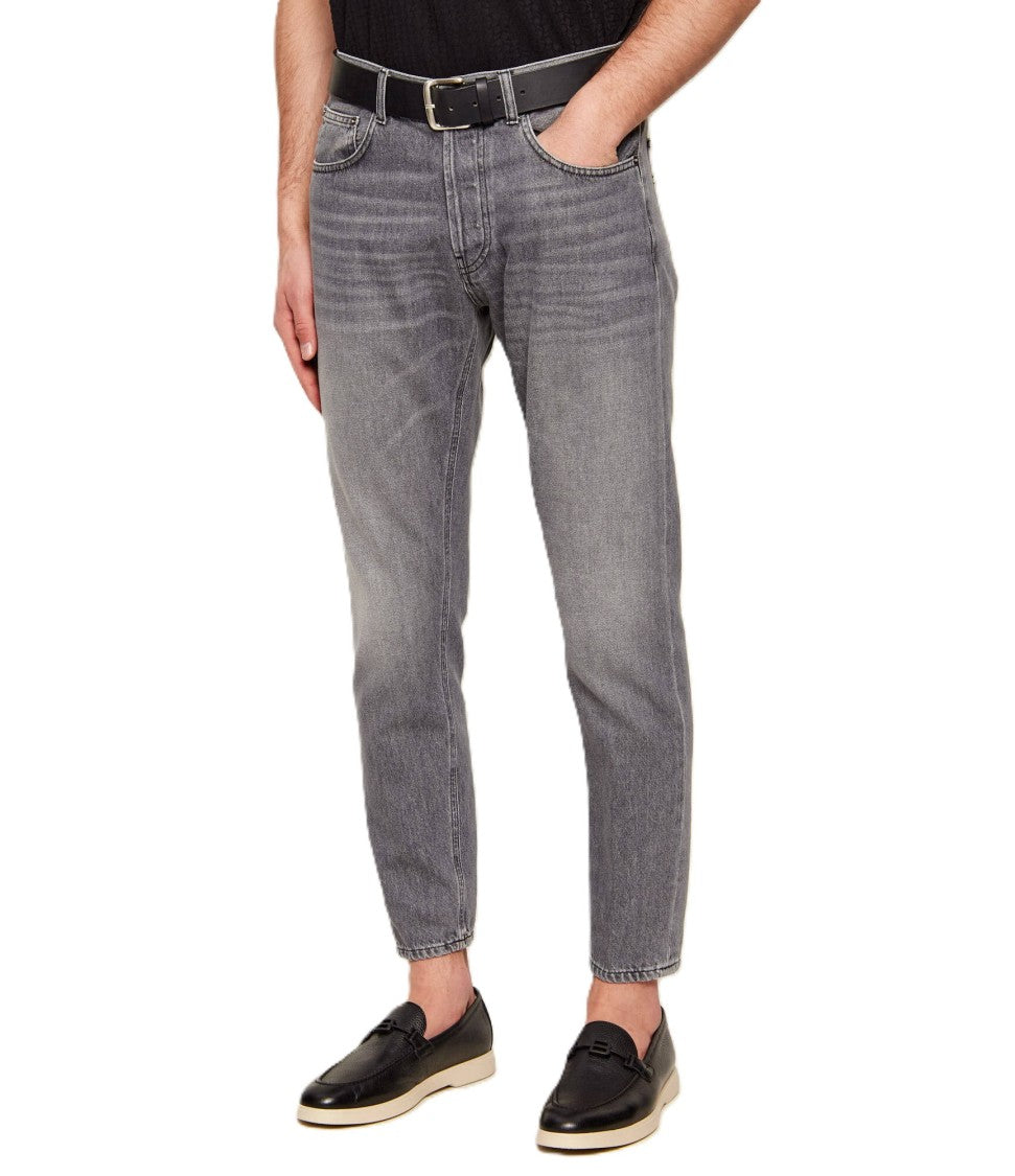 Dondup Washed Grey Tapered Jeans With Classic Pocket Styling