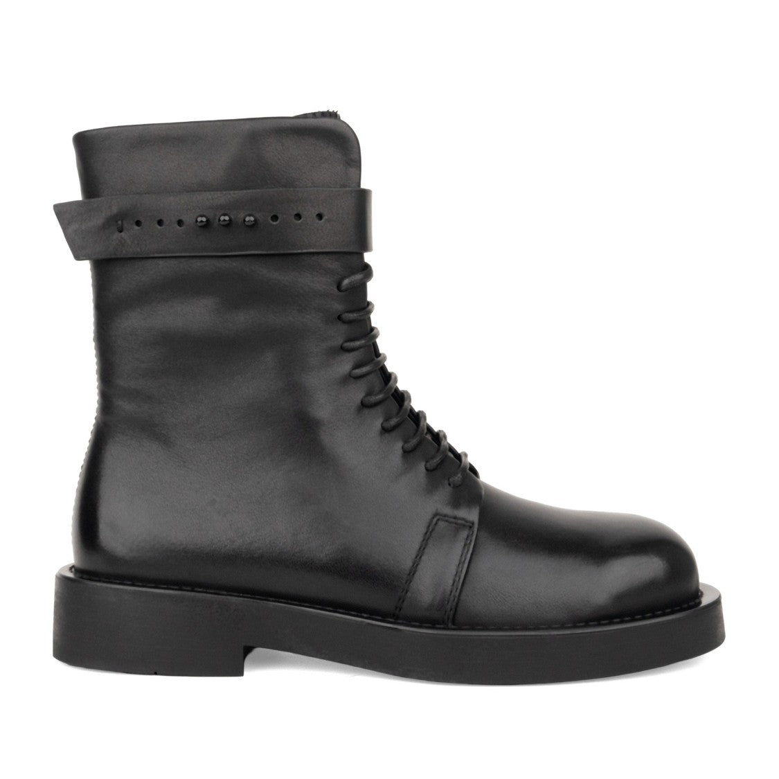 Linda Baumann Black Minimalist Ankle Strap Leather Ankle Boots