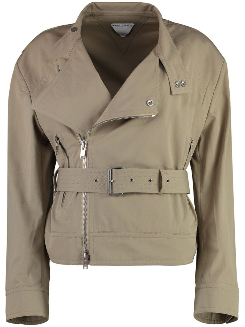 Bottega Veneta Cropped Biker Coat With Asymmetrical Zip And Belted Waist