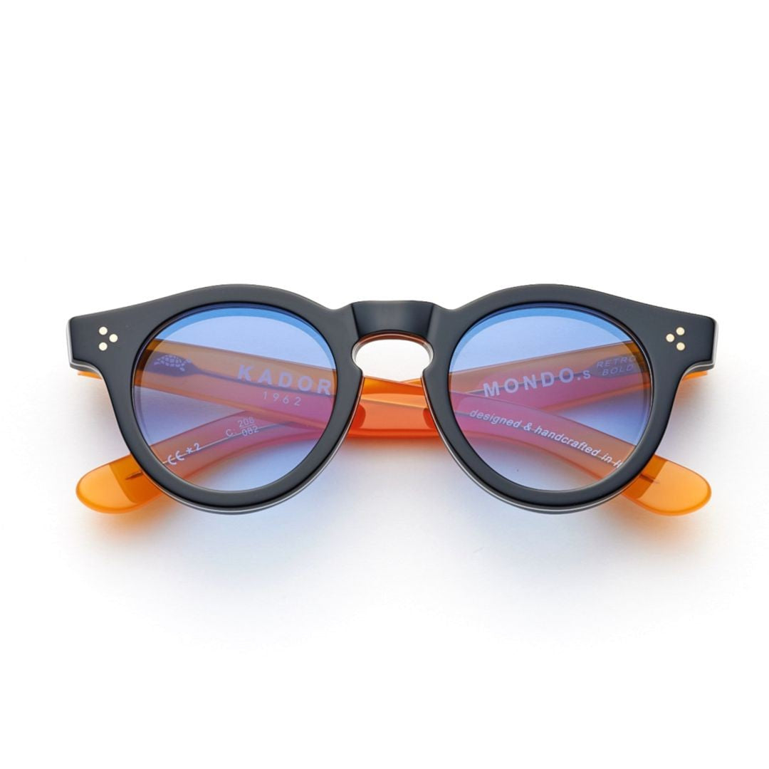 Kador Mondo Bold Round Frame Sunglasses With Gradient Blue Lenses