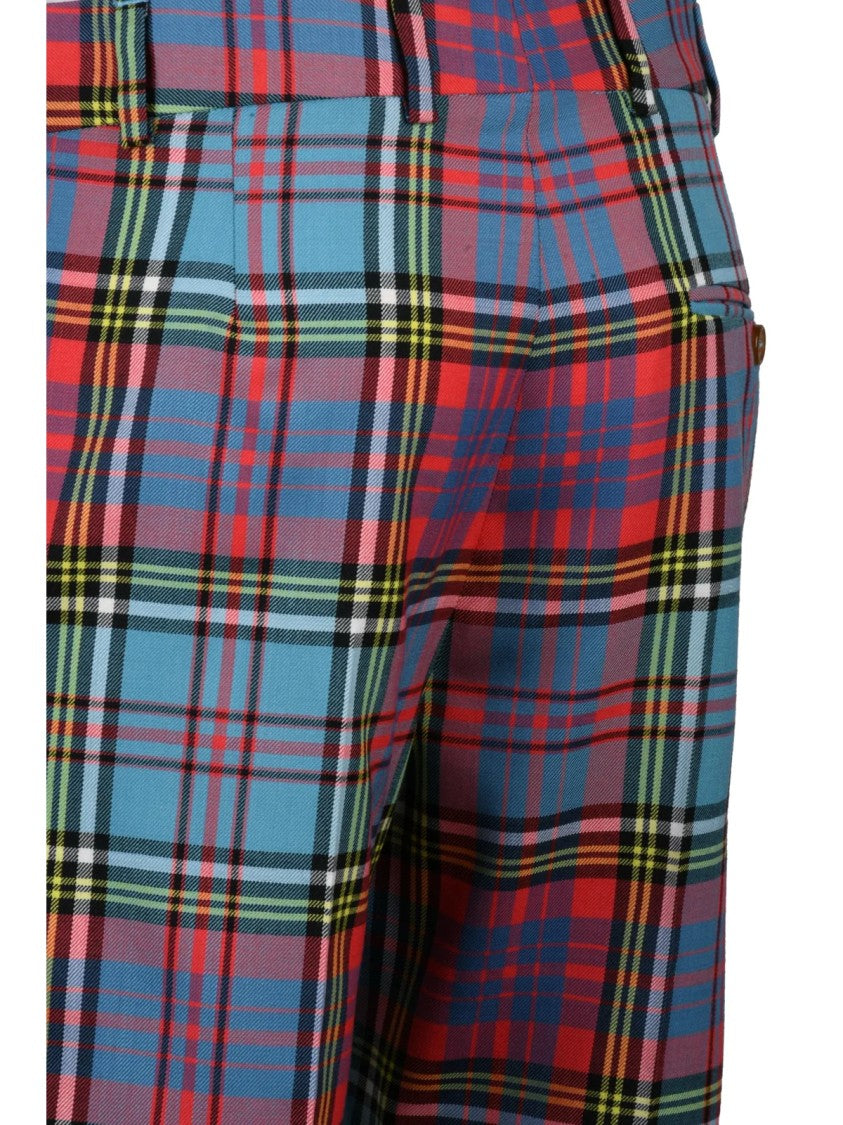 Vivienne Westwood Tapered Plaid Trousers In Sky Blue And Fuchsia