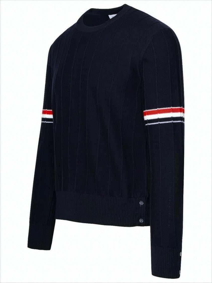 Thom Browne Ribbed Design Wool Sweater With Contrasting Stripes