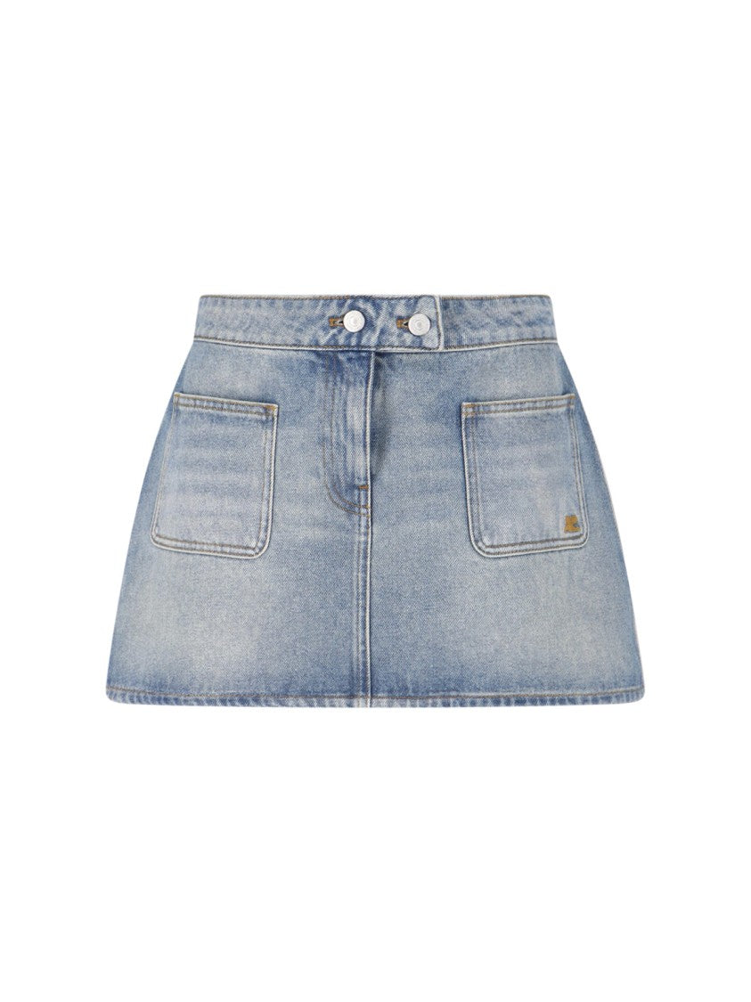 Courrèges Blue Low-Rise Embroidered Mini Denim Skirt