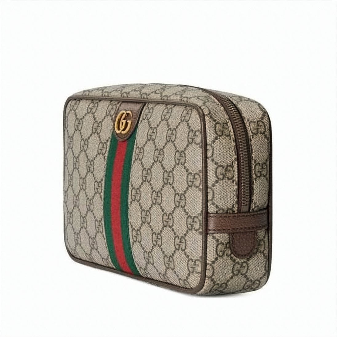 Gucci Rectangular Gg Supreme Canvas Cosmetic Case With Leather Trim