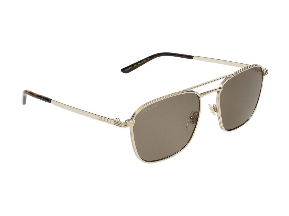 Gucci Gold-Finish Square Frame Sunglasses With Double Bridge Technology