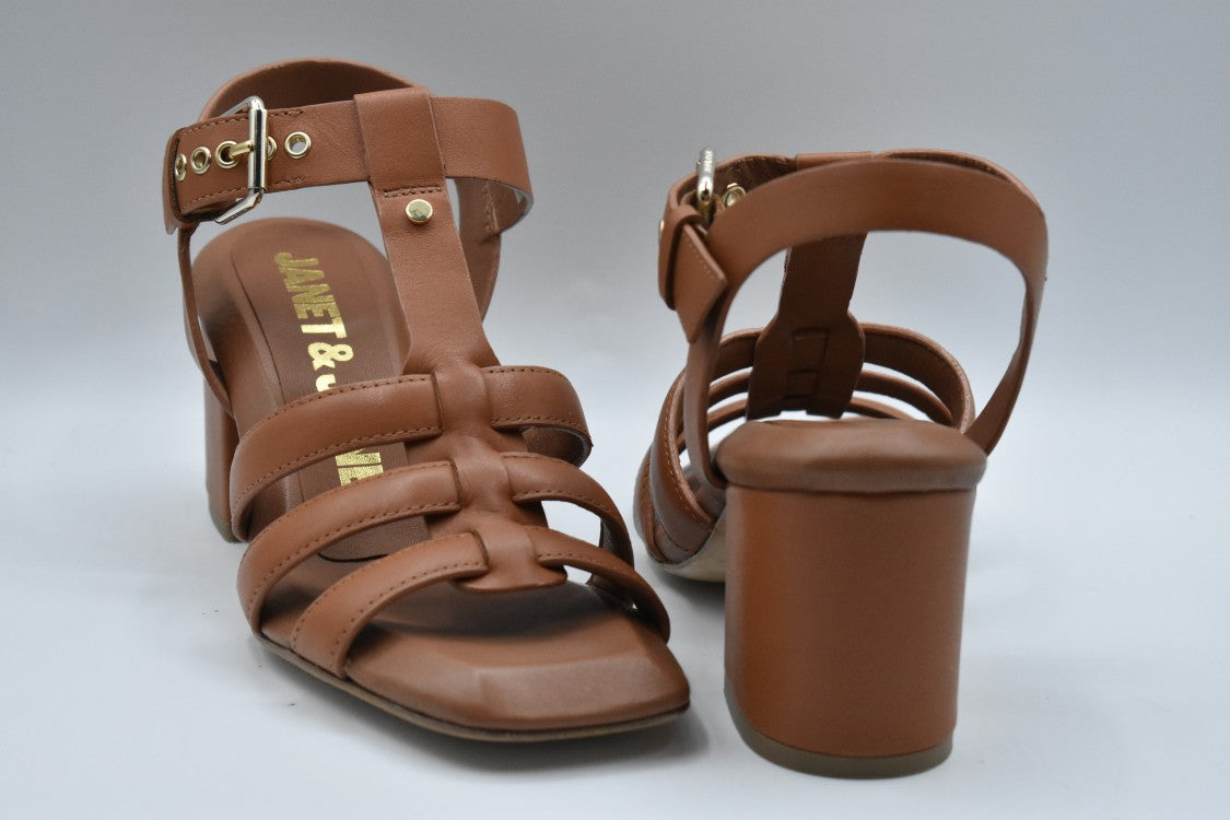 Janet & Janet Brown Leather Sandals With Elegant Thin Straps