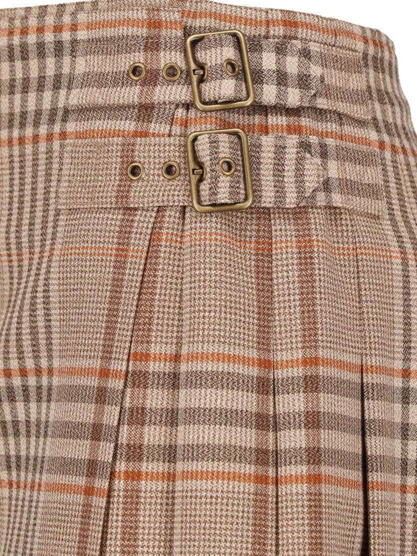 Burberry Plaid Pleated Buckled Mini Skirt