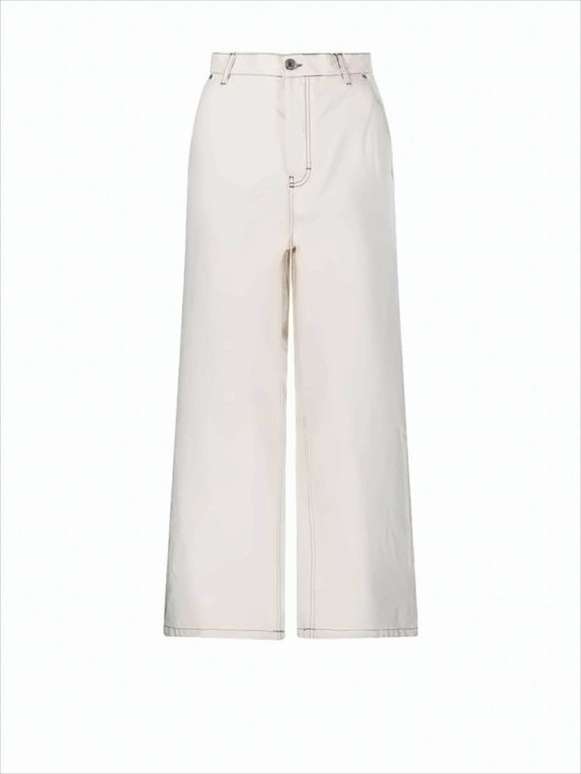 Ami Light Cream Wide-Leg Denim Pants With Contrasting Stitching