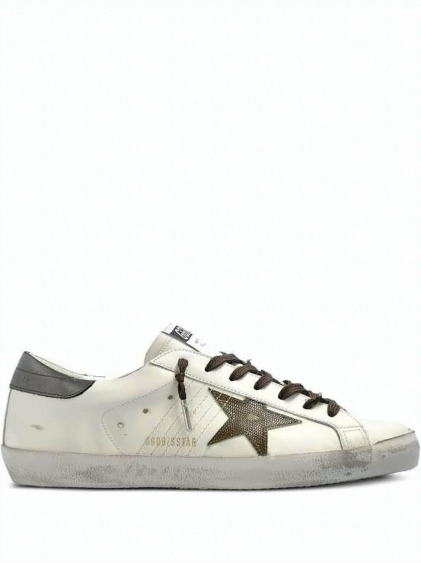Golden Goose Distressed White Leather Low-Top Sneakers
