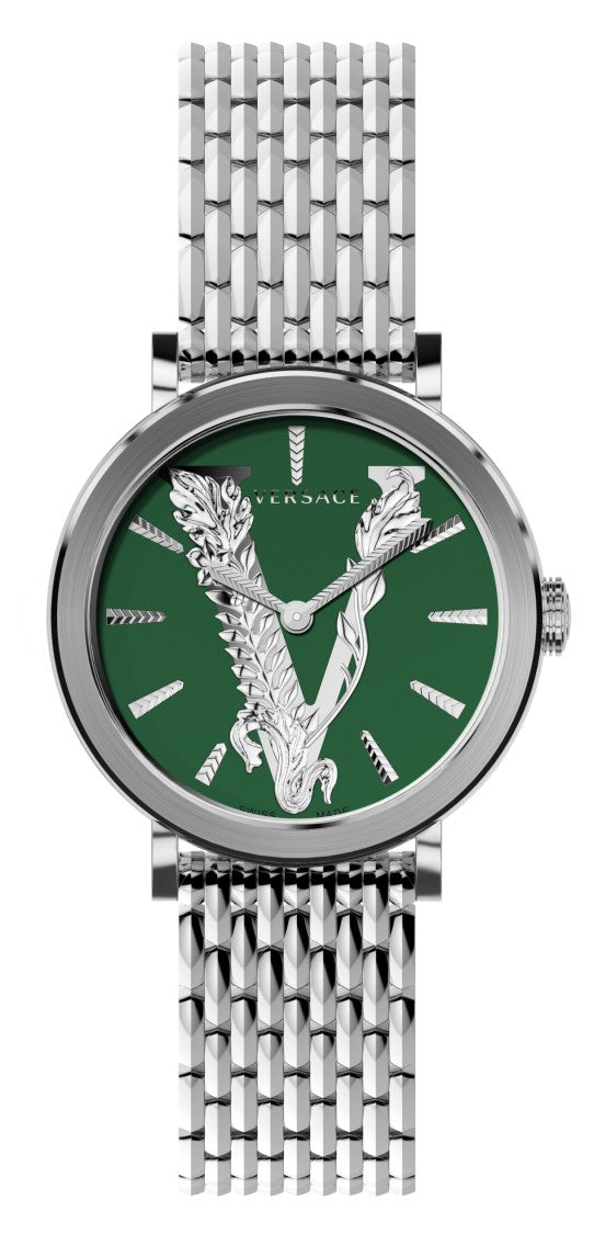 Versace Elegant Green Dial Watch With Steel Case And Sapphire Crystal