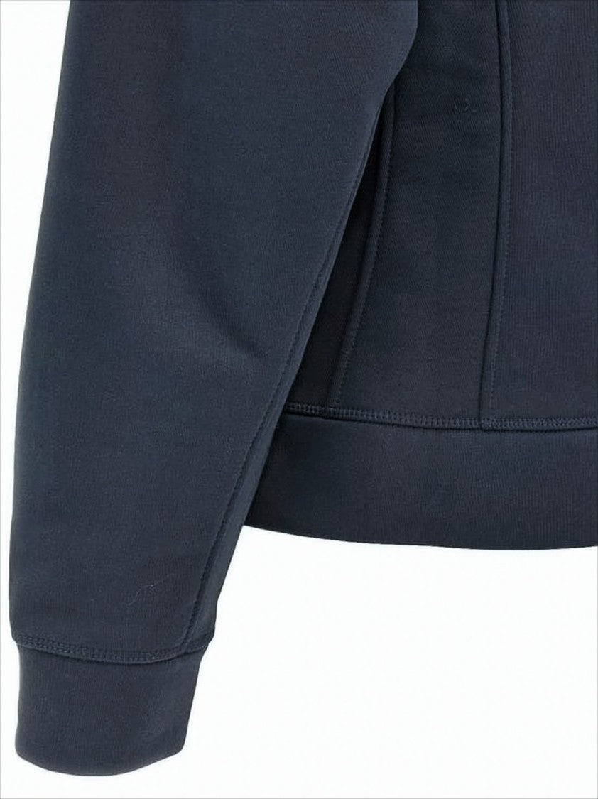 Ganni Fitted Blue Organic Cotton Hoodie With Structured Seam Detailing