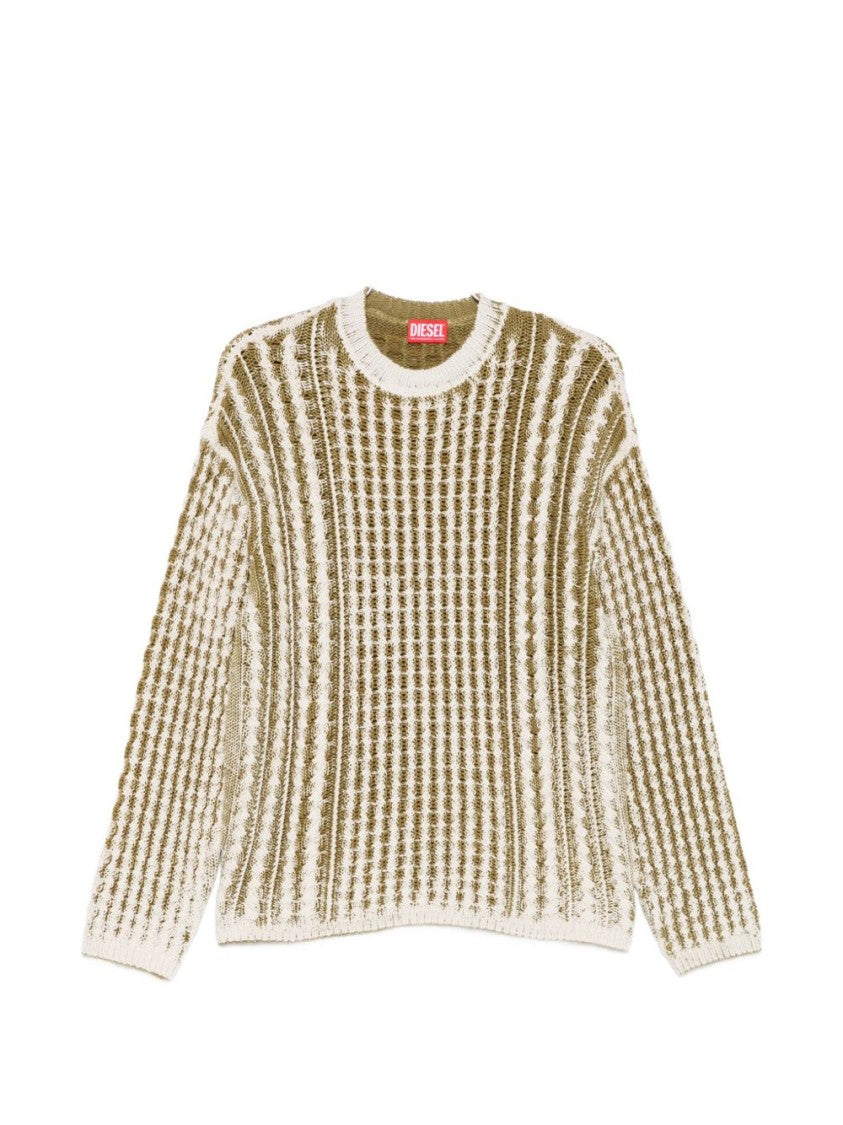 Diesel Brown White Open Knit Logo Sweater