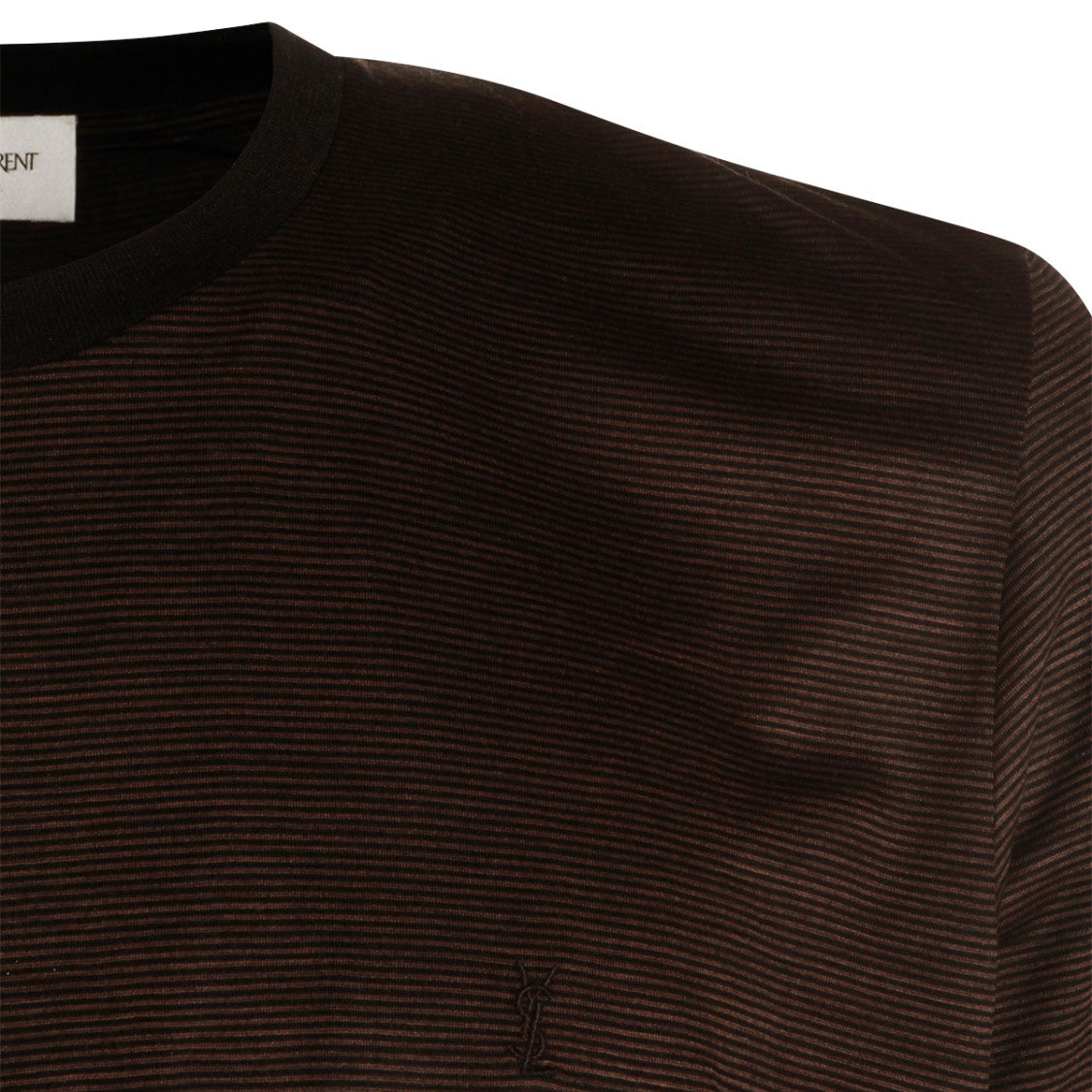 Saint Laurent Short-Sleeve Crew Neck T-Shirt With Subtle Stripes And Tonal Logo