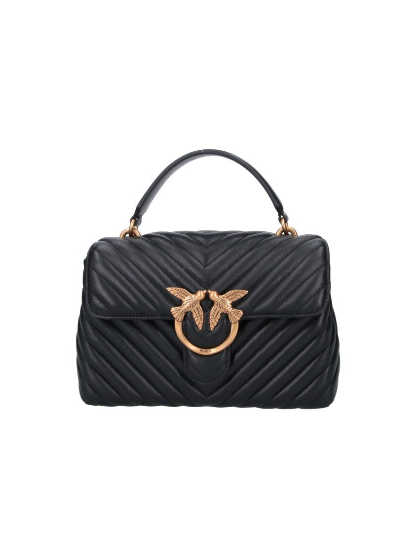 Pinko Black Quilted Leather Lady Love Puff Top Handle Bag