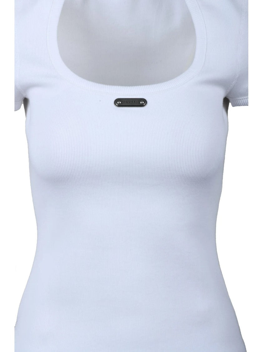 Alexander Mcqueen White Fitted Stretch Cotton Long Dress
