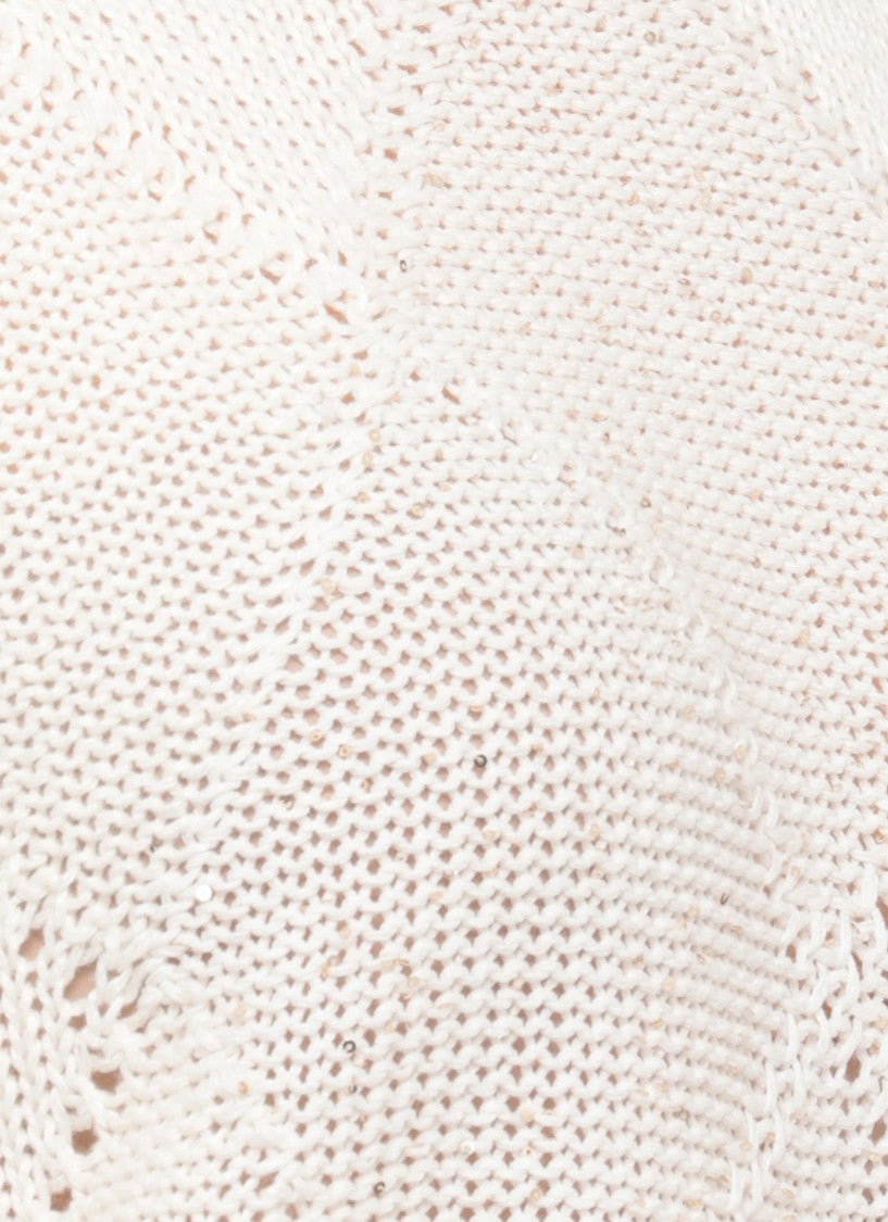 Peserico White Sequined Linen-Cotton Sweater