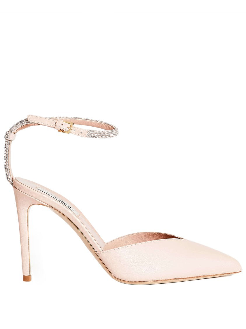 Ninalilou Pink Leather Slingback With Rhinestone Strap T 90Mm Heel