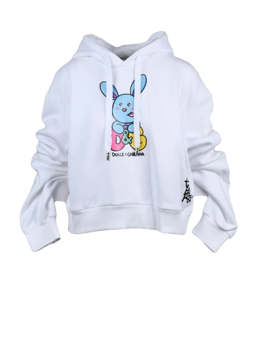 Dolce & Gabbana White Cartoon Graphic Cropped Oversized Sweatshirt