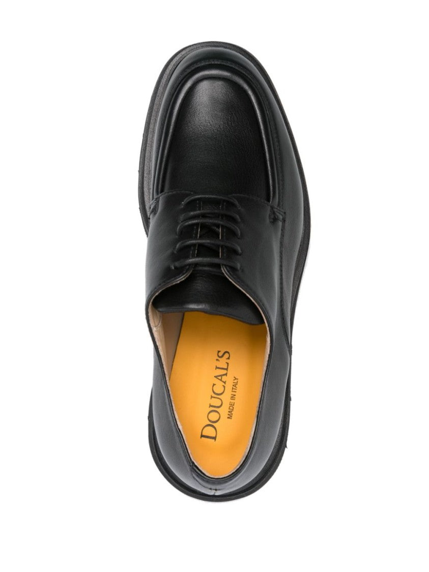 Doucal's Black Leather Loafers With Durable Rubber Sole