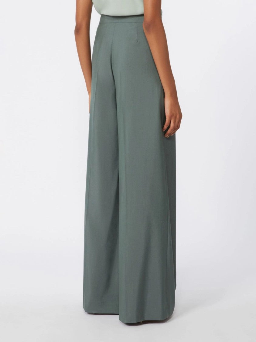 Max Mara Green Wide High Waist Wool Straight-Leg Pants