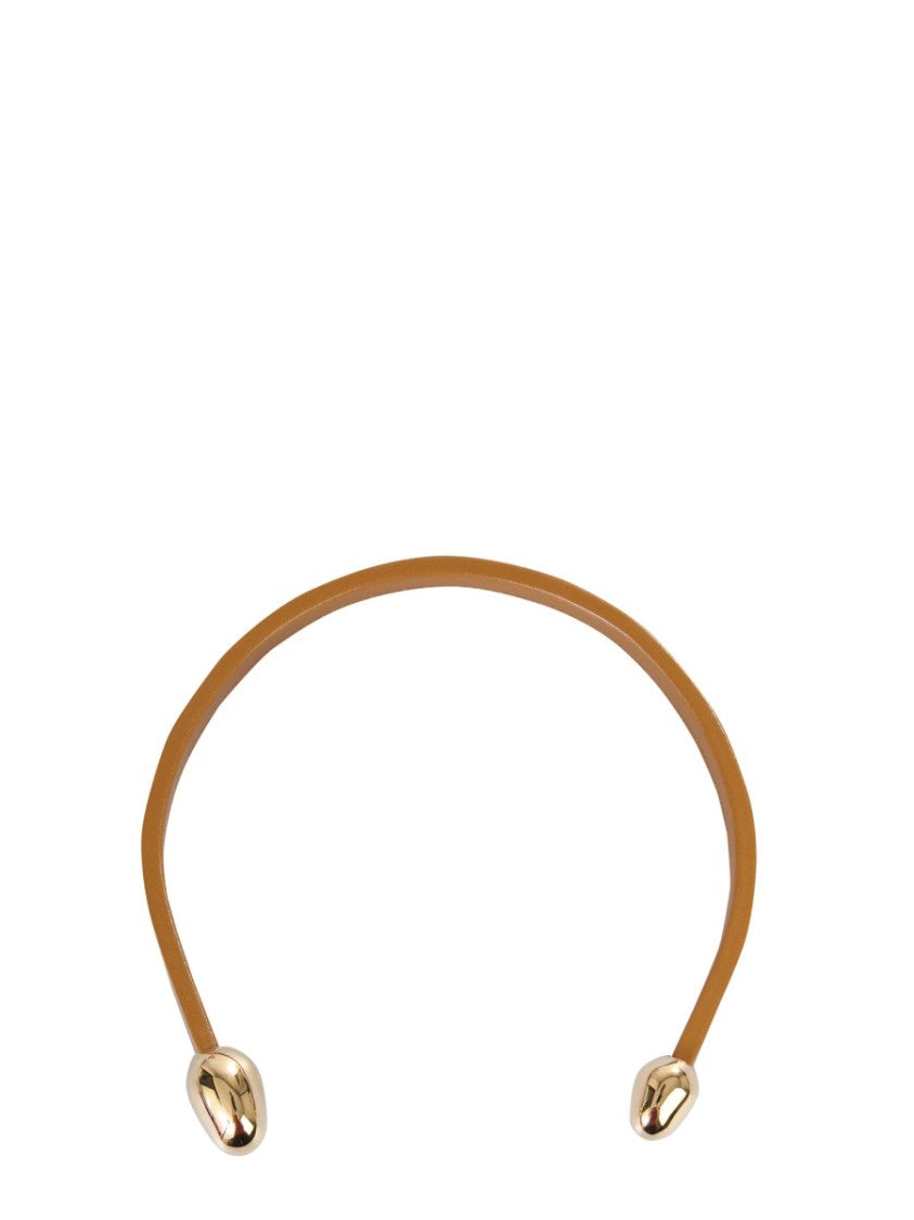 Bottega Veneta Brass-Accented Leather Necklace