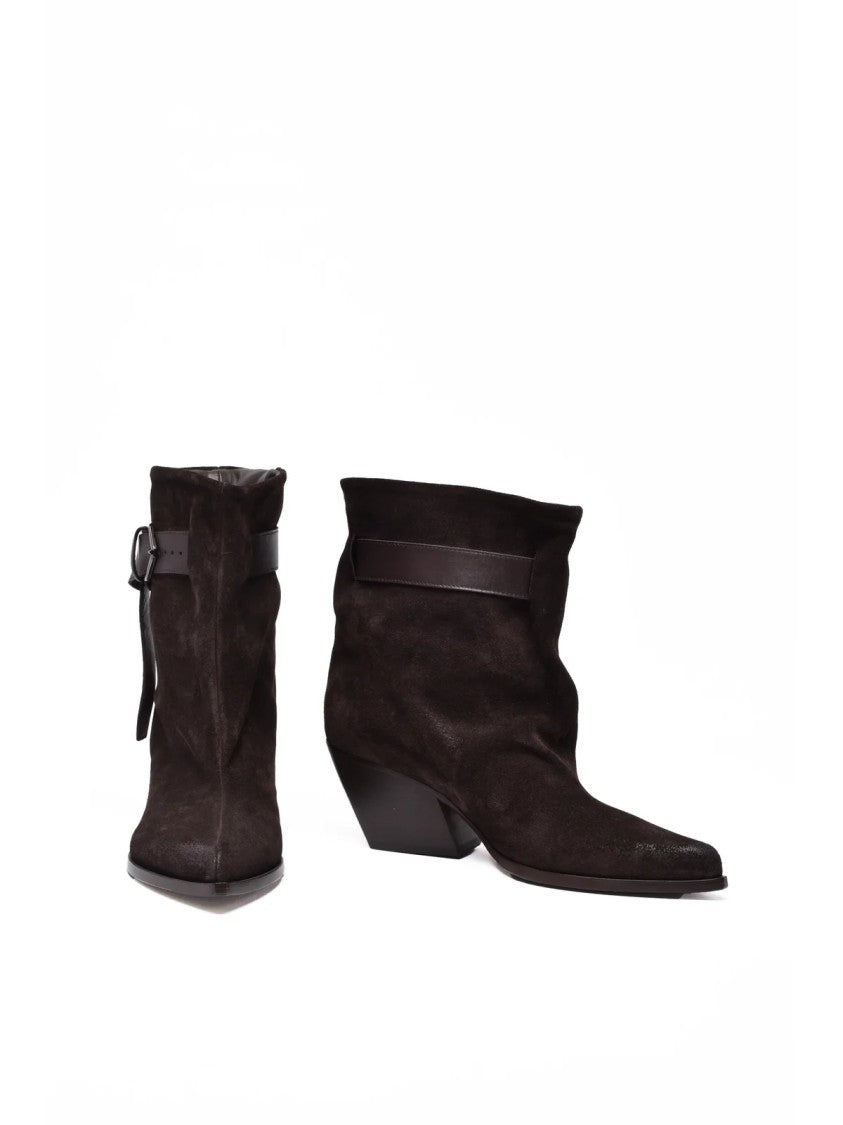 Elena Iachi Brown Suede Buckle Ankle Boots