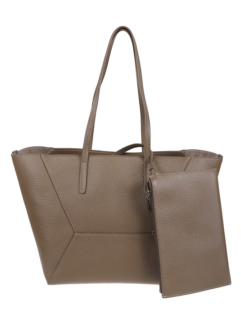 Brunello Cucinelli Geometric Panel Structured Tote Bag In Pebbled Leather