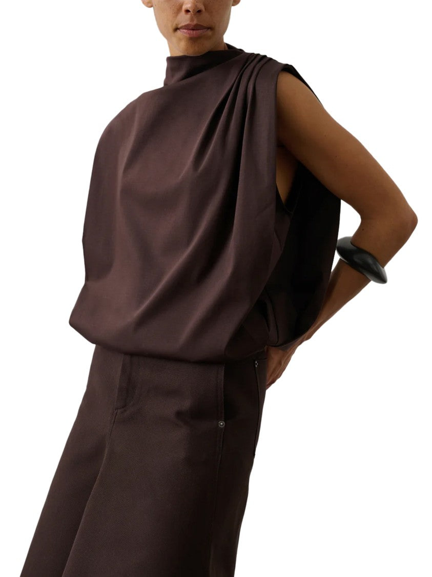 Soeur High Neck Sleeveless Top With Draped Fit