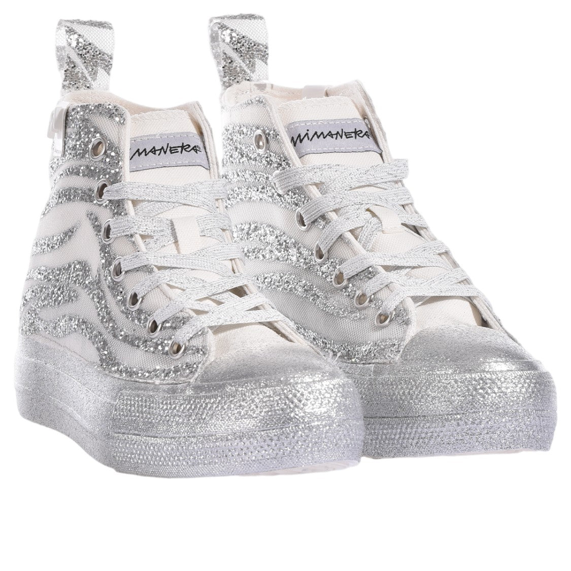 Mimanera Silver Metal Handcrafted Ergonimic Platform Sneakers
