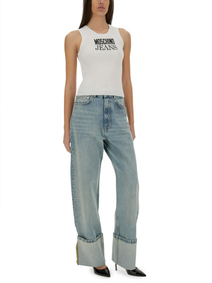 Moschino Ribbed White Sleeveless Top