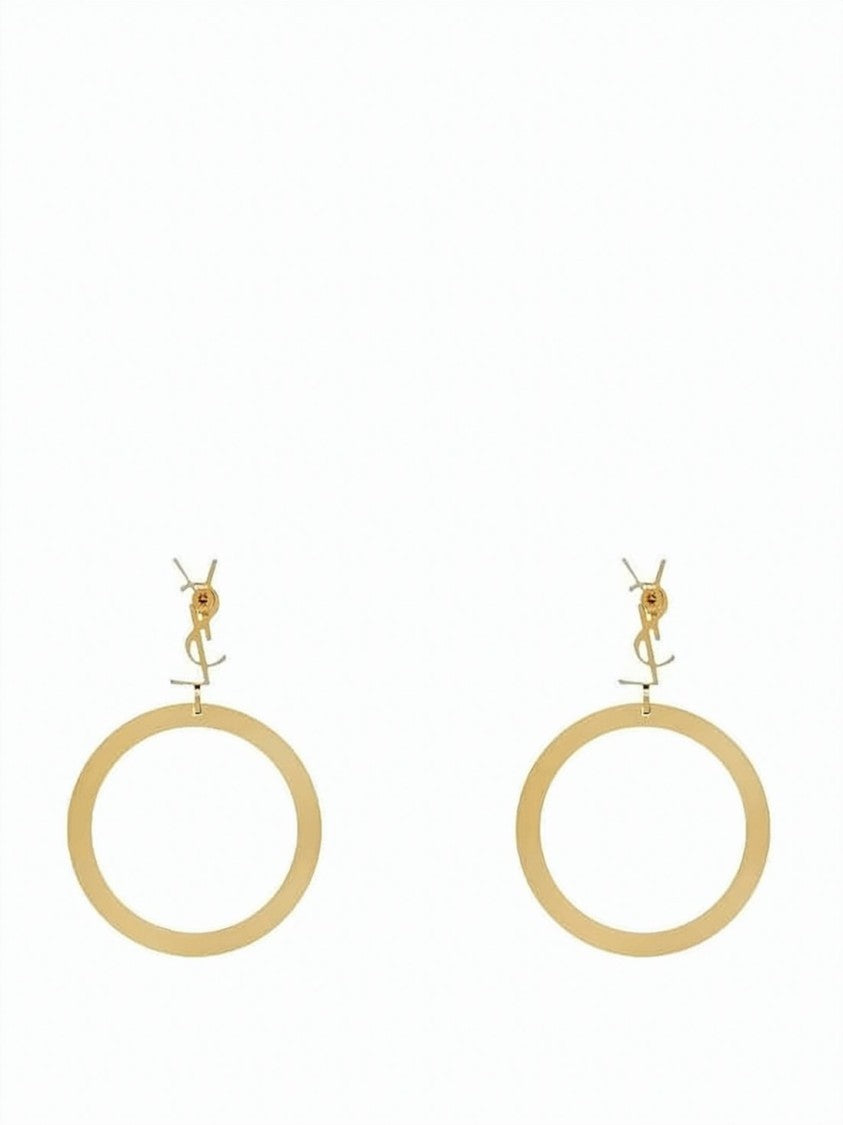 Saint Laurent Polished Brass Hoop Earrings With Logo Emblem