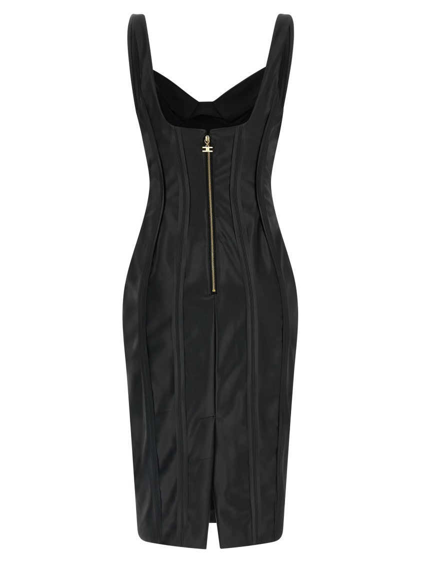 Elisabetta Franchi Structured Nappa Effect Midi Dress With Bustier Construction