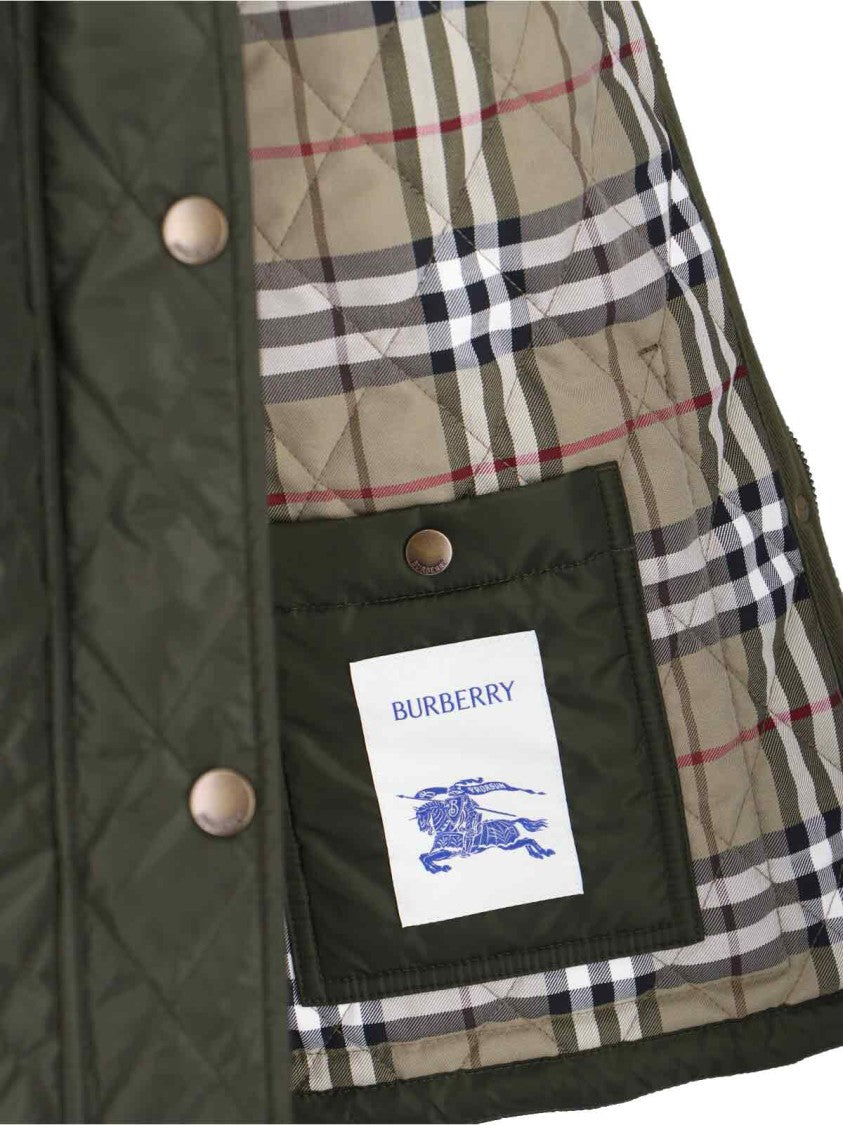 Burberry Quilted Green Jacket With Contrast Velvet Collar
