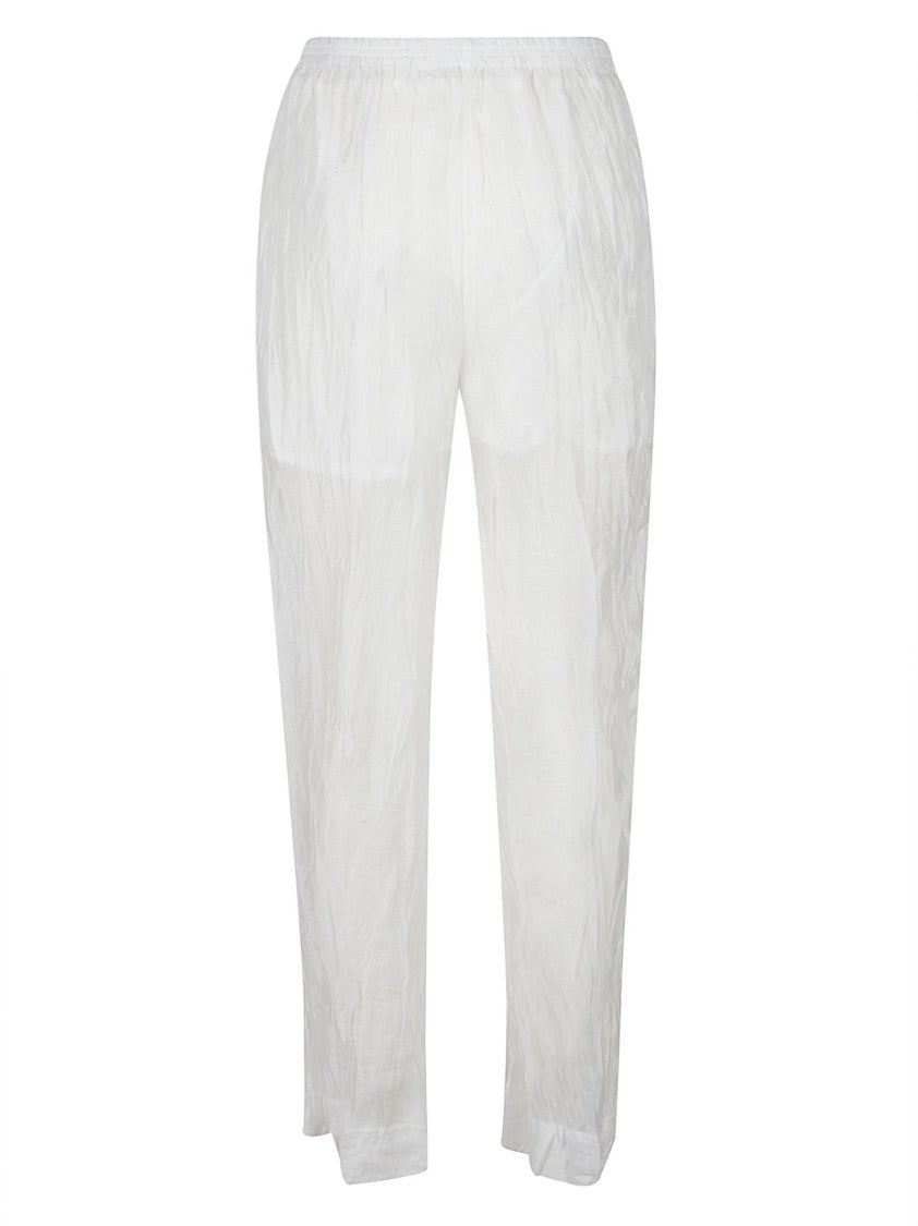 La Piscine Semi-Sheer White Pants With Adjustable Hem Ties