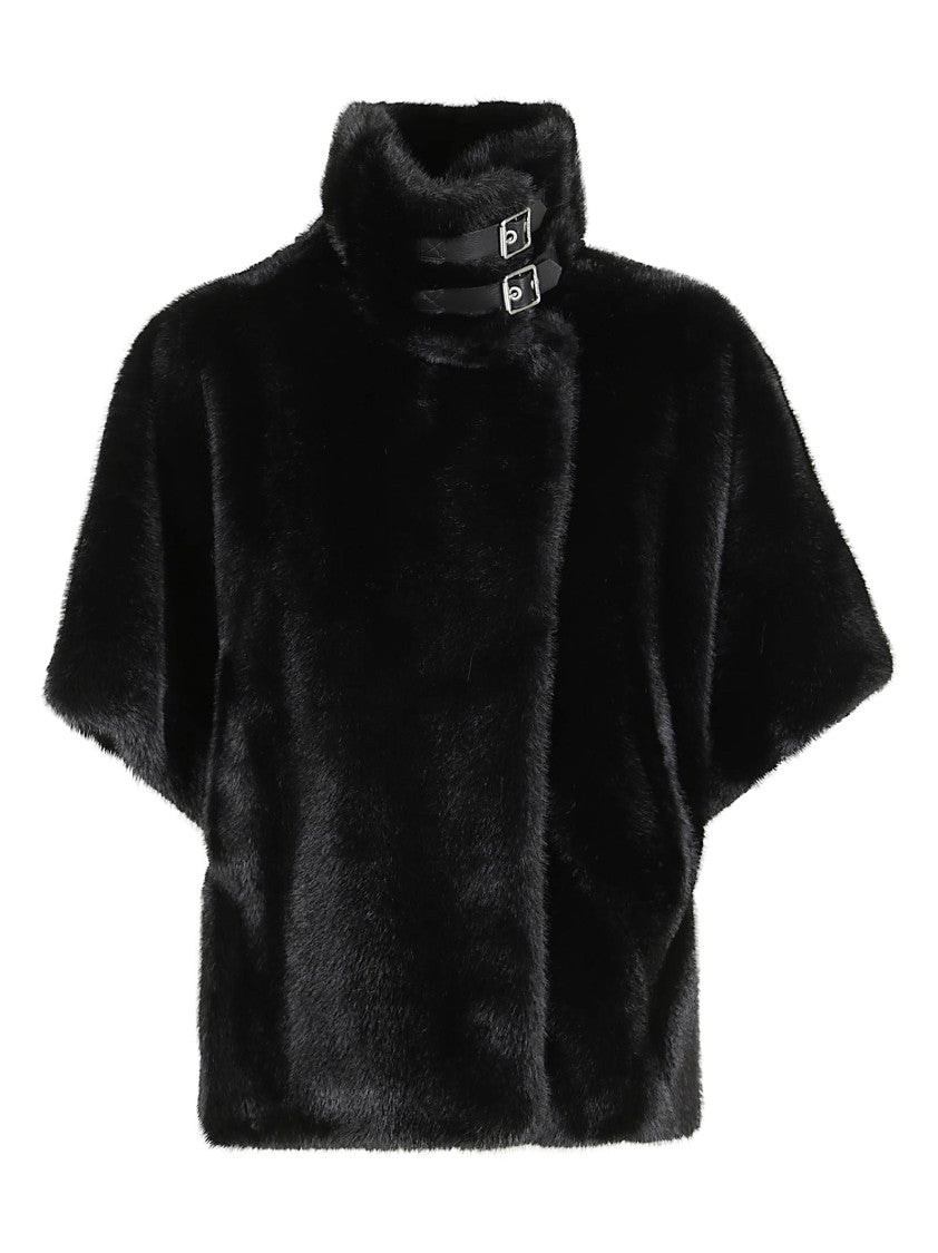 Pinko Fur-Effect Cape With Wrap-Around Collar And Welt Pockets