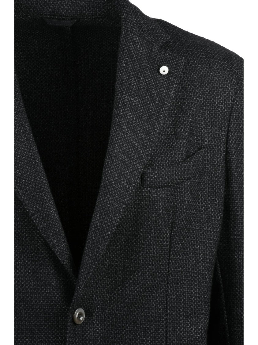 L.B.M. 1911 Textured Grey Rounded Jacket With Notch Lapels And Button Closure
