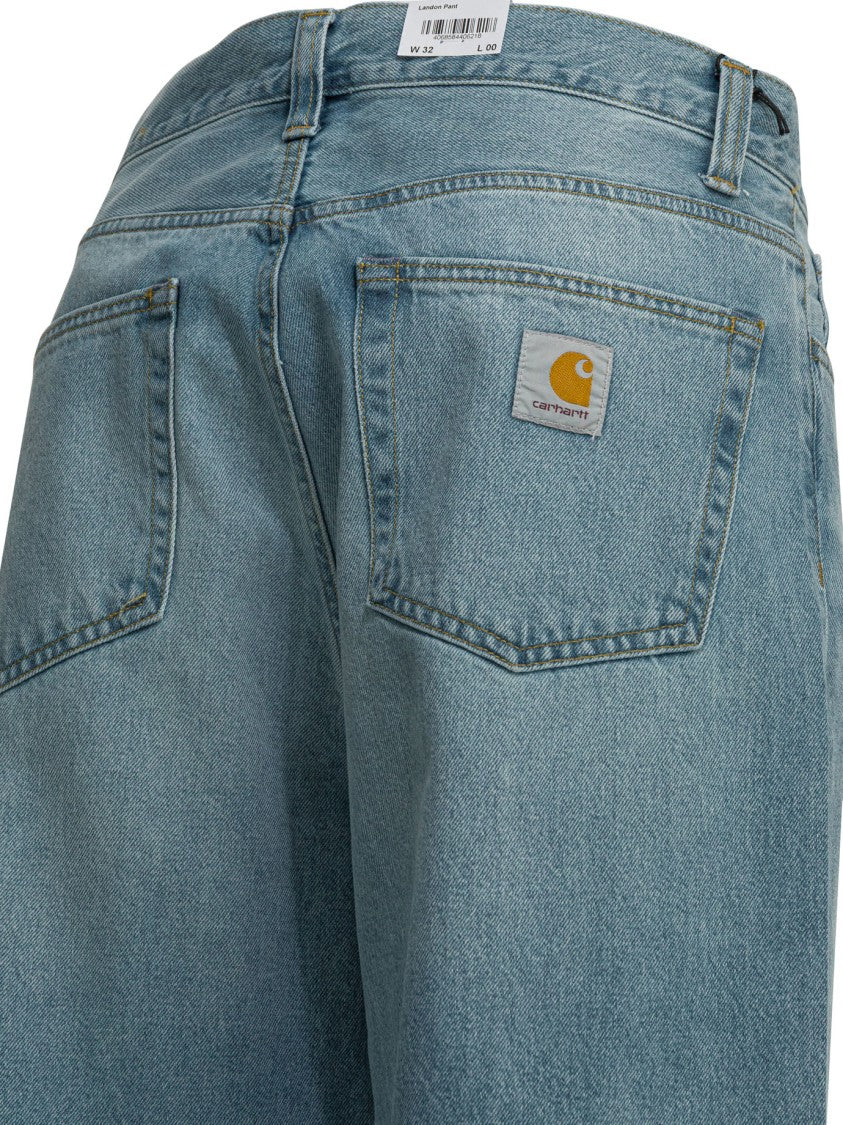 Carhartt Wip Light Blue Straight-Leg 100% Cotton Jeans With Five-Pocket Design