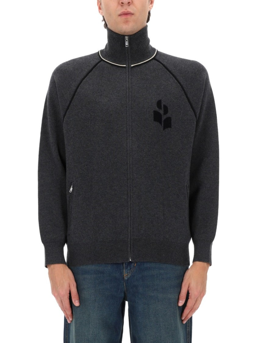 Isabel Marant Sergio Charcoal Zip-Up Cotton-Blend Sweatshirt