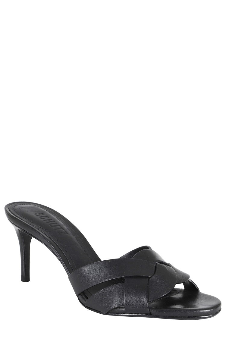 Schutz Black Open-Toe Braided Strap Leather Sandal