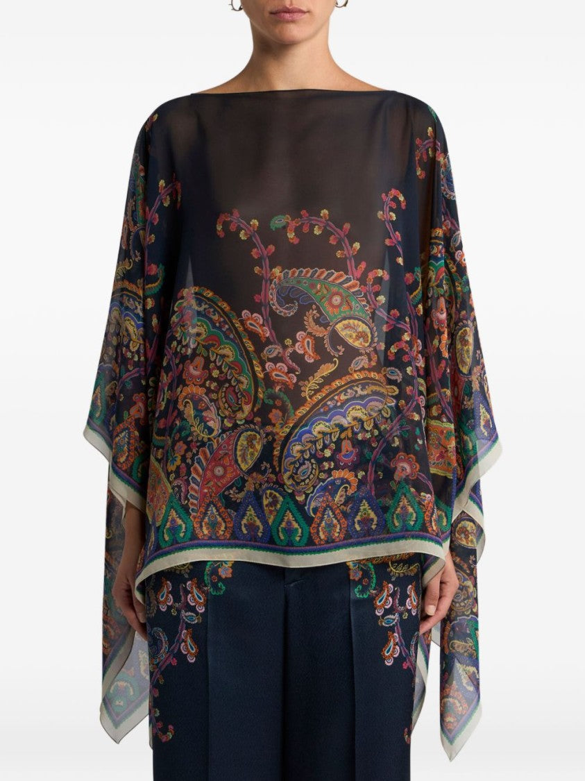 Etro Silk Poncho With Multicolored Paisley