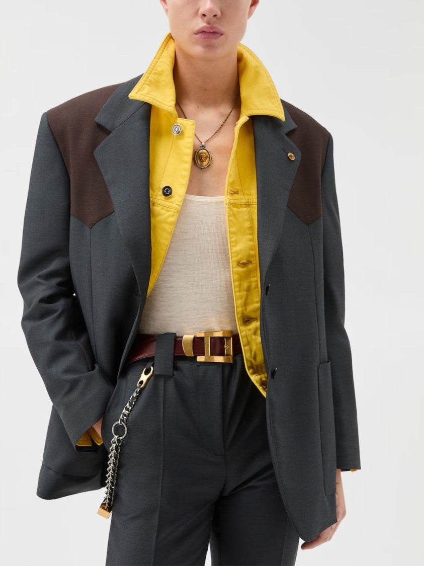 Versace Grey Medusa Accessory Wool Blazer