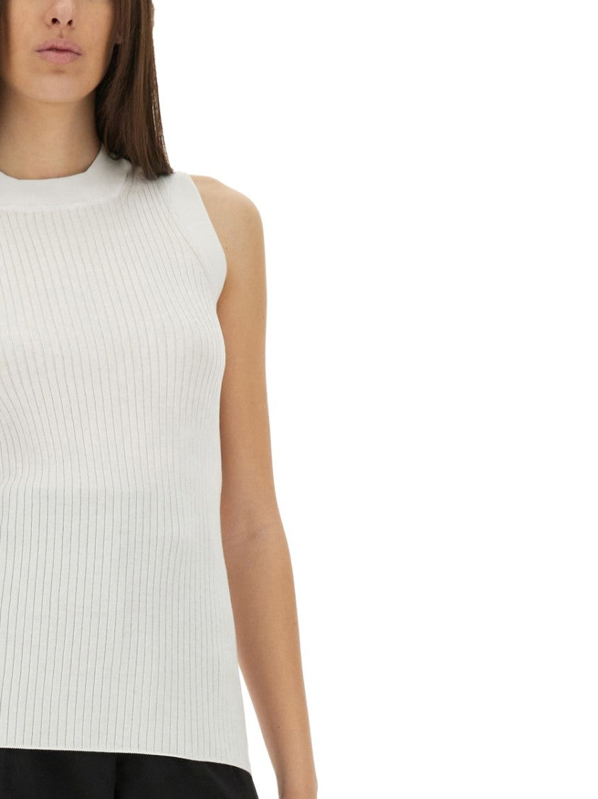 Sportmax Ribbed Sleeveless Slim Fit Top With High Neckline