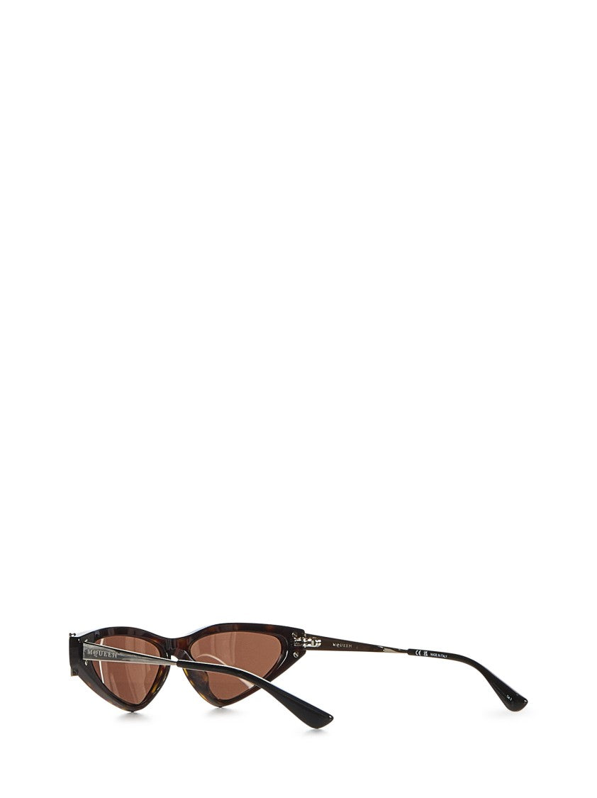 Alexander Mcqueen Havana Acetate Sunglasses With Metal Temples And T-Buckle Detail