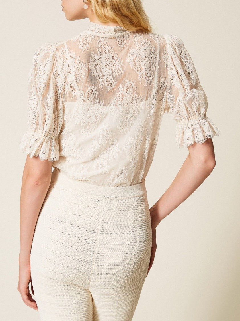 Twin-Set Lace Blouse With Puffed Sleeves