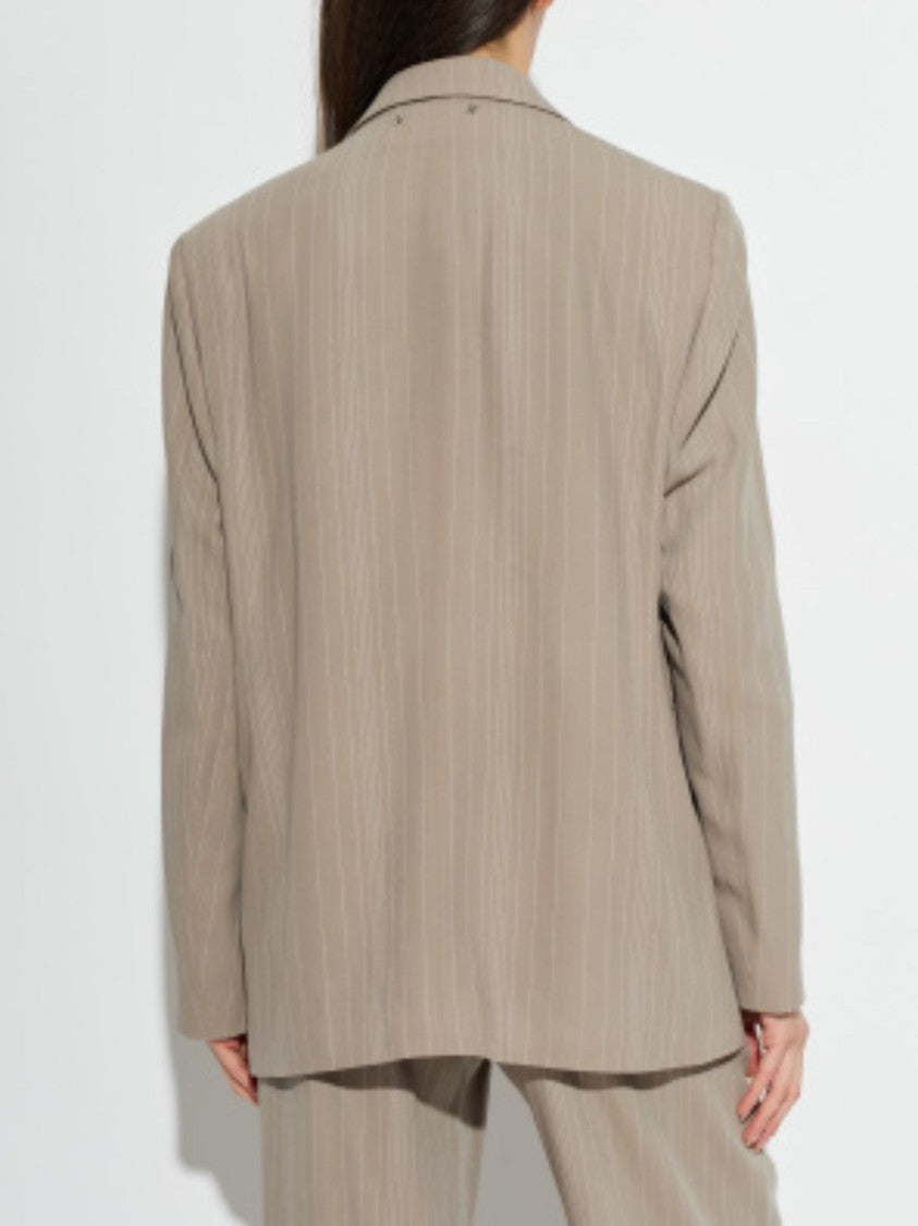 Golden Goose Beige Striped Appliqué Detail Wool Blazer