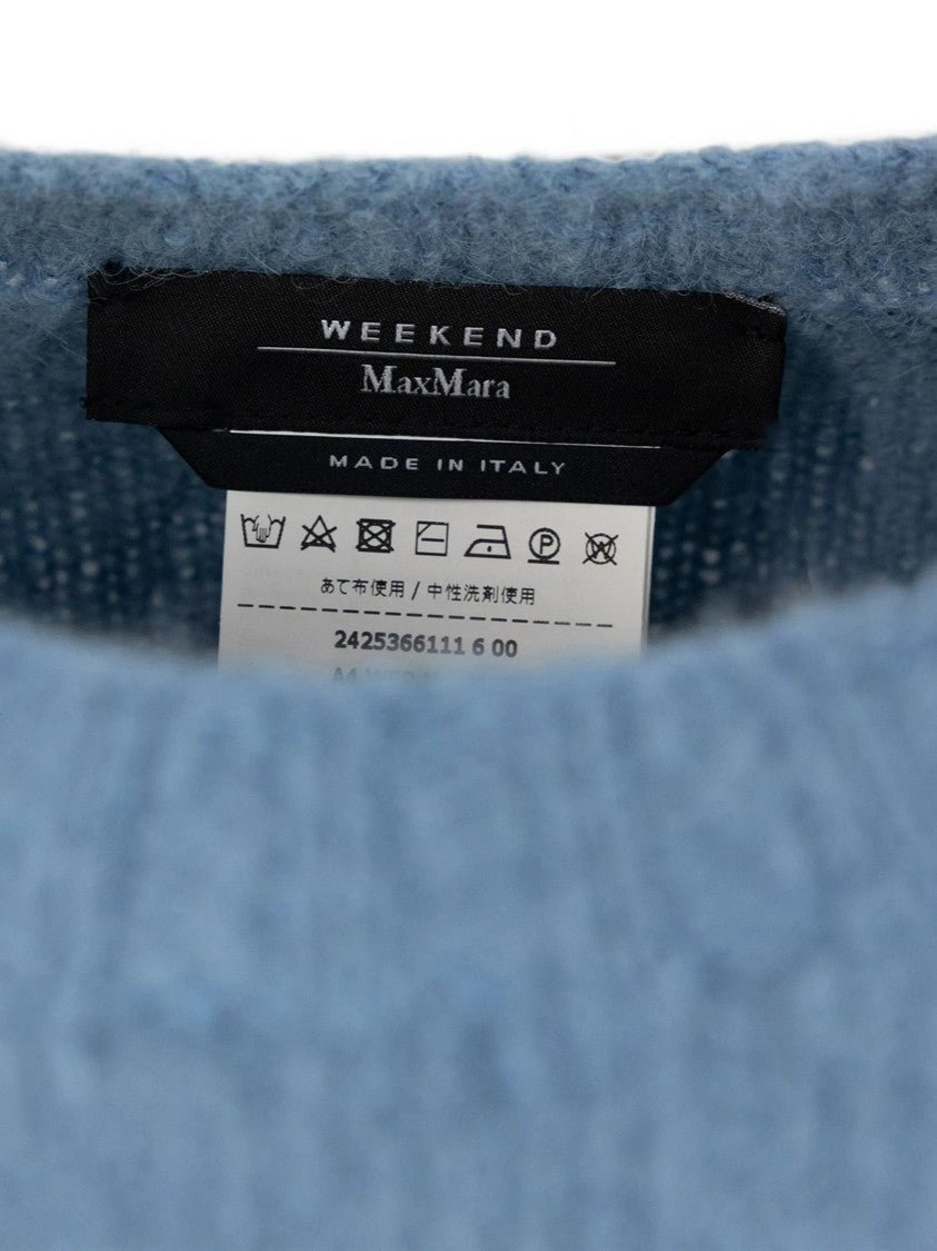 Weekend Light Blue Knit Sweater With Classic Crew Neckline