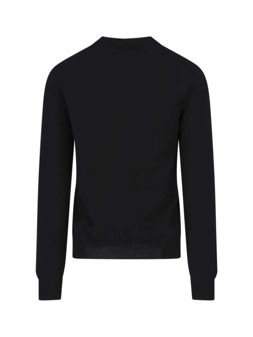 Comme Des Garçons V-Neck Black Cardigan With Iconic Heart Patch