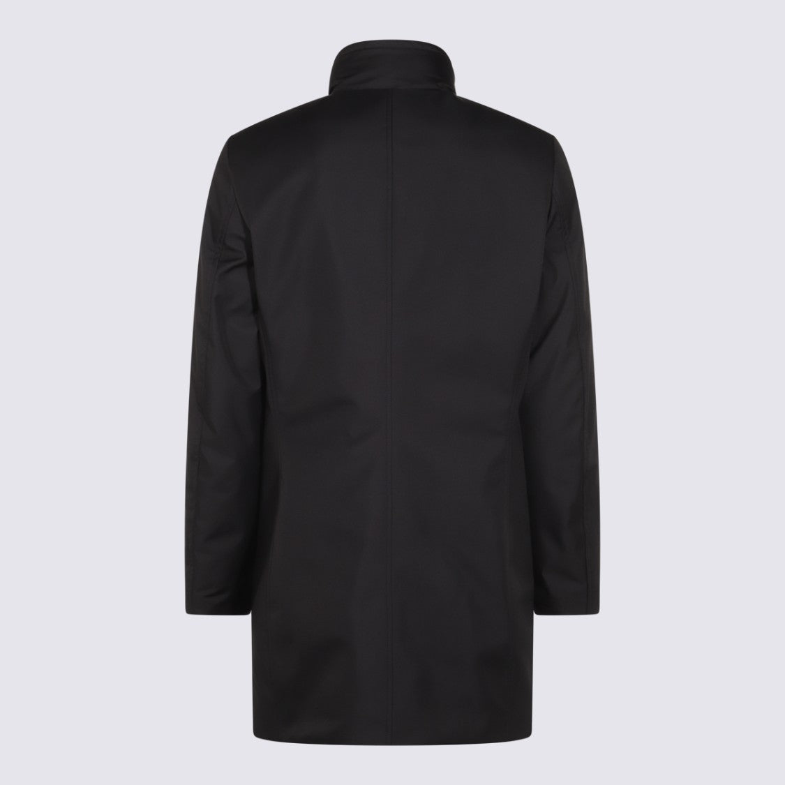 Moorer Tailored Black Minimalist Coat With High Collar And Button Closure